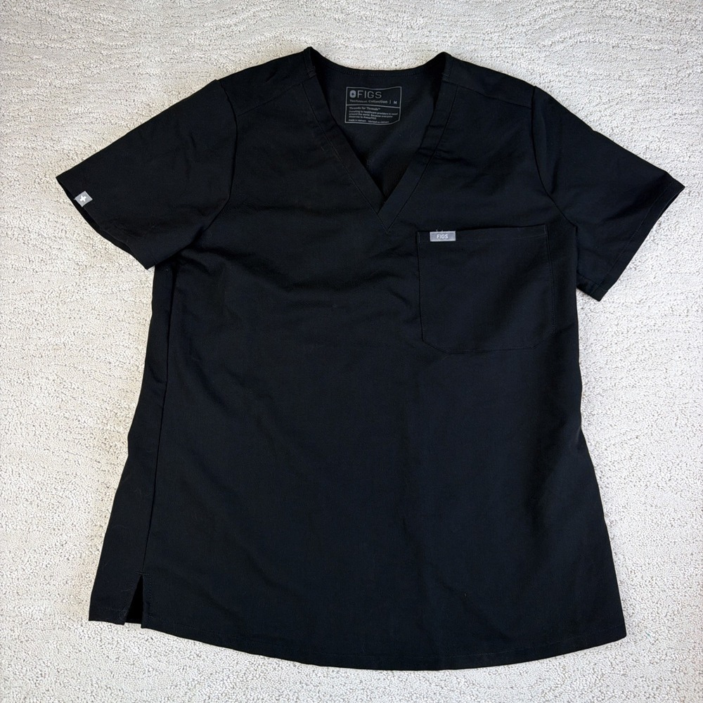 Women's FIGS Size Medium Black One Pocket Short Sleeve Scrub Top Tshirt